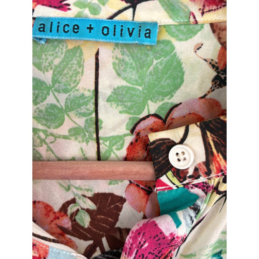 Alice & Olivia Silk Floral Blouse S Tropical Glam Travel Resort Boho Top Shirt - Picture 5 of 5